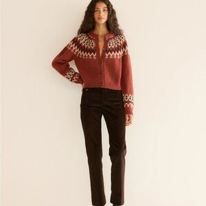 New Doen CLARKE CARDIGAN
IN BURGUNDY OLYMPIA FAIR ISLE